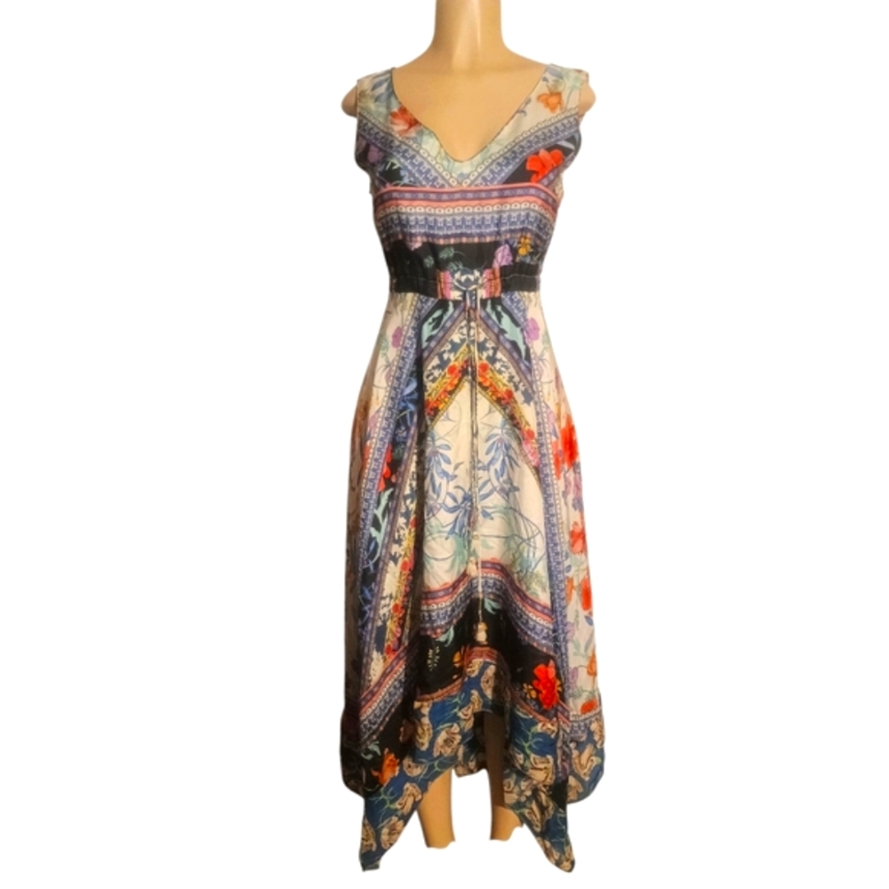 Johnny Was floral scarf print A-line Hankerchief hem. Size XS Great Condition